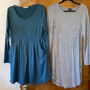 Set of  two long sleeve midi dresses.